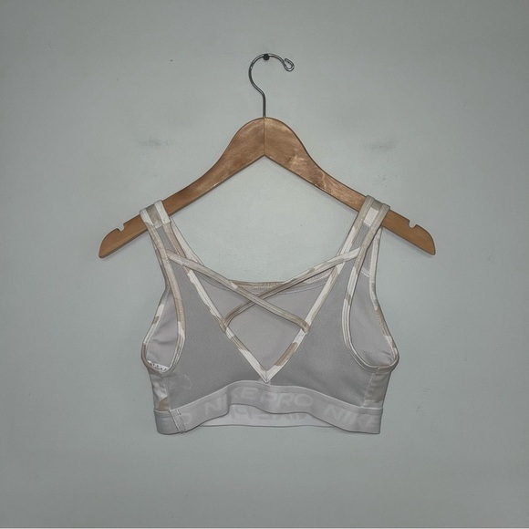 Nike Pro Sports Bra Women's Size Small White Tan Camo Print Scoop Neck Mesh Back - Picture 6 of 11